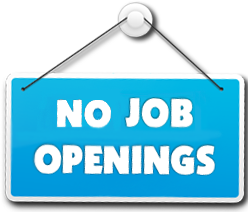 turquoise colored NO JOB OPENINGS sign hanging on white push pin